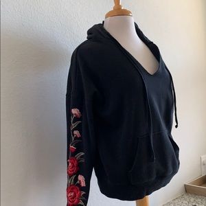 American Eagle Black Rose Embroidered Hoodie